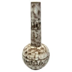 Cream And Brown Glaze Tall Tubular Neck Ceramic Vase, Hungary, 1940s