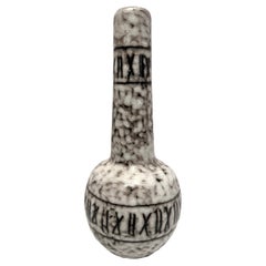 Cream And Brown Glaze Thin Funnel Neck X Design Vase, Hungary, 1940s