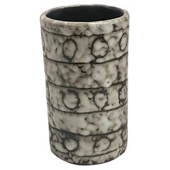 Cream And Brown Tube Shape Ceramic Vase, Hungary, 1940s