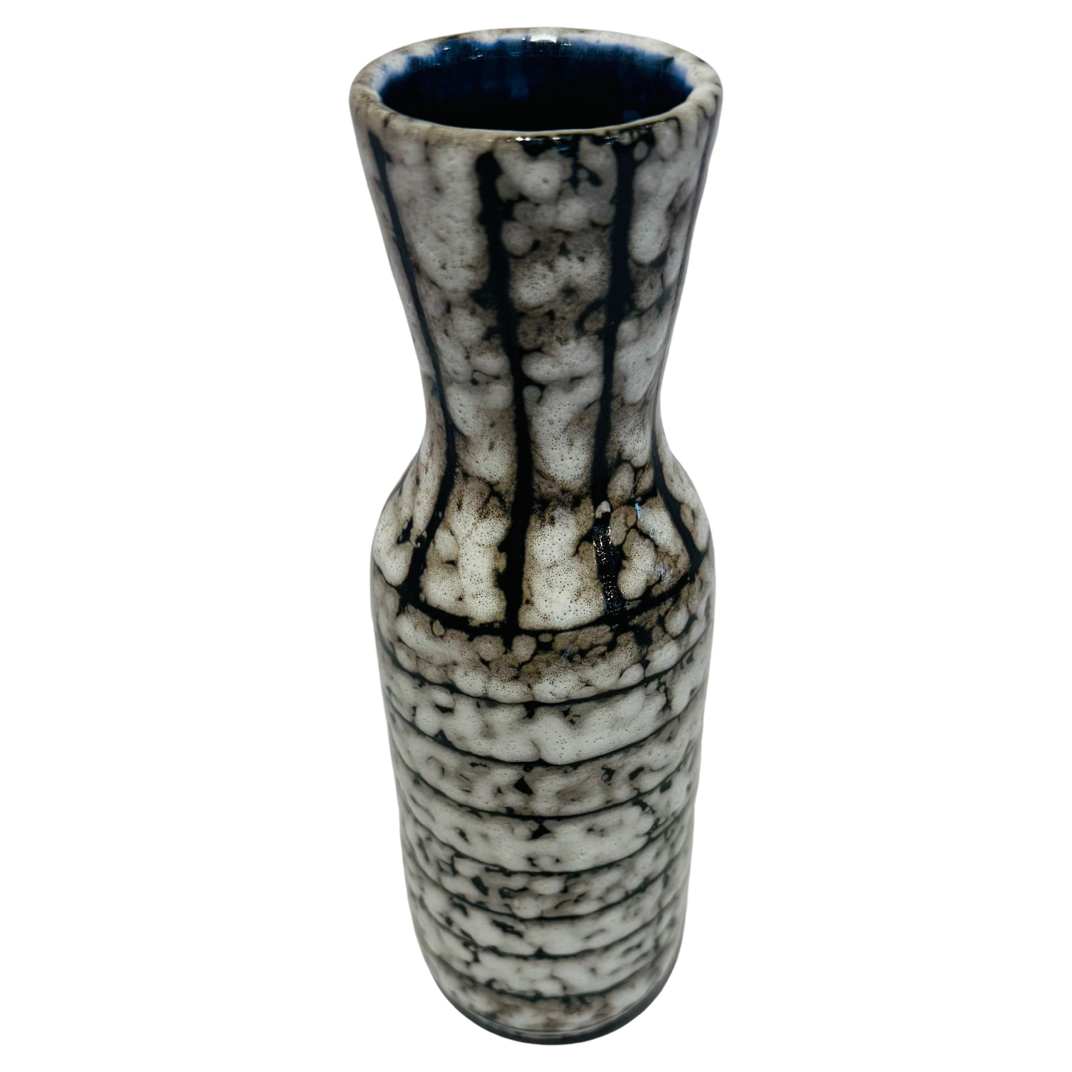 Cream And Brown Vertical Detail Top Ceramic Vase, Hungary, 1940s