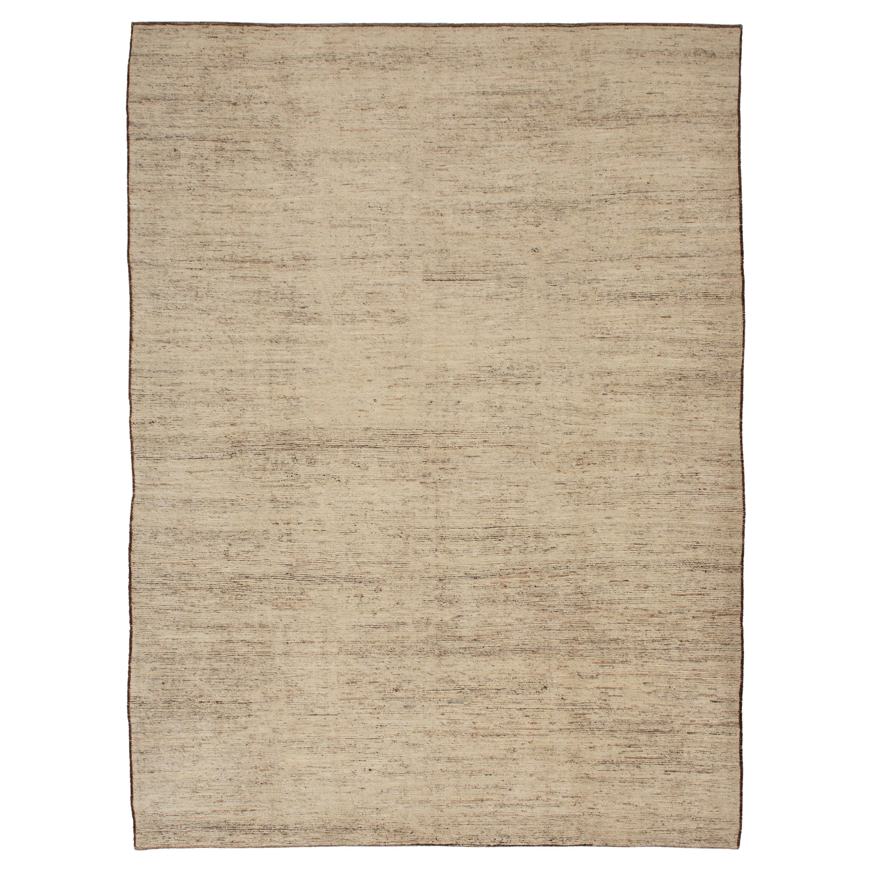 abc carpet Cream and Brown Zameen Modern Wool Rug - 10' x 13'7" For Sale