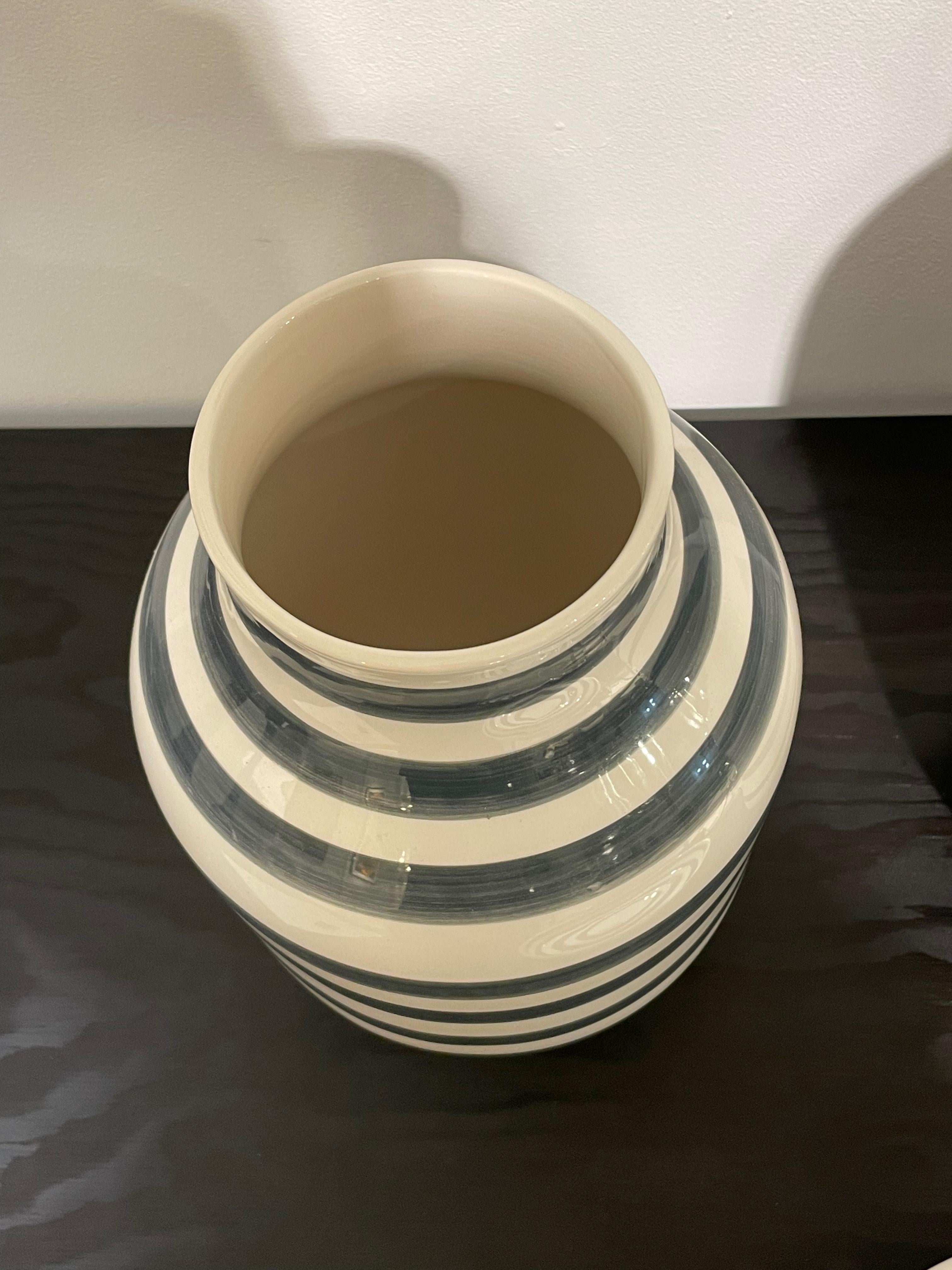 Danish Cream And Charcoal Horizontal Striped Vase, Denmark, Mid Century For Sale