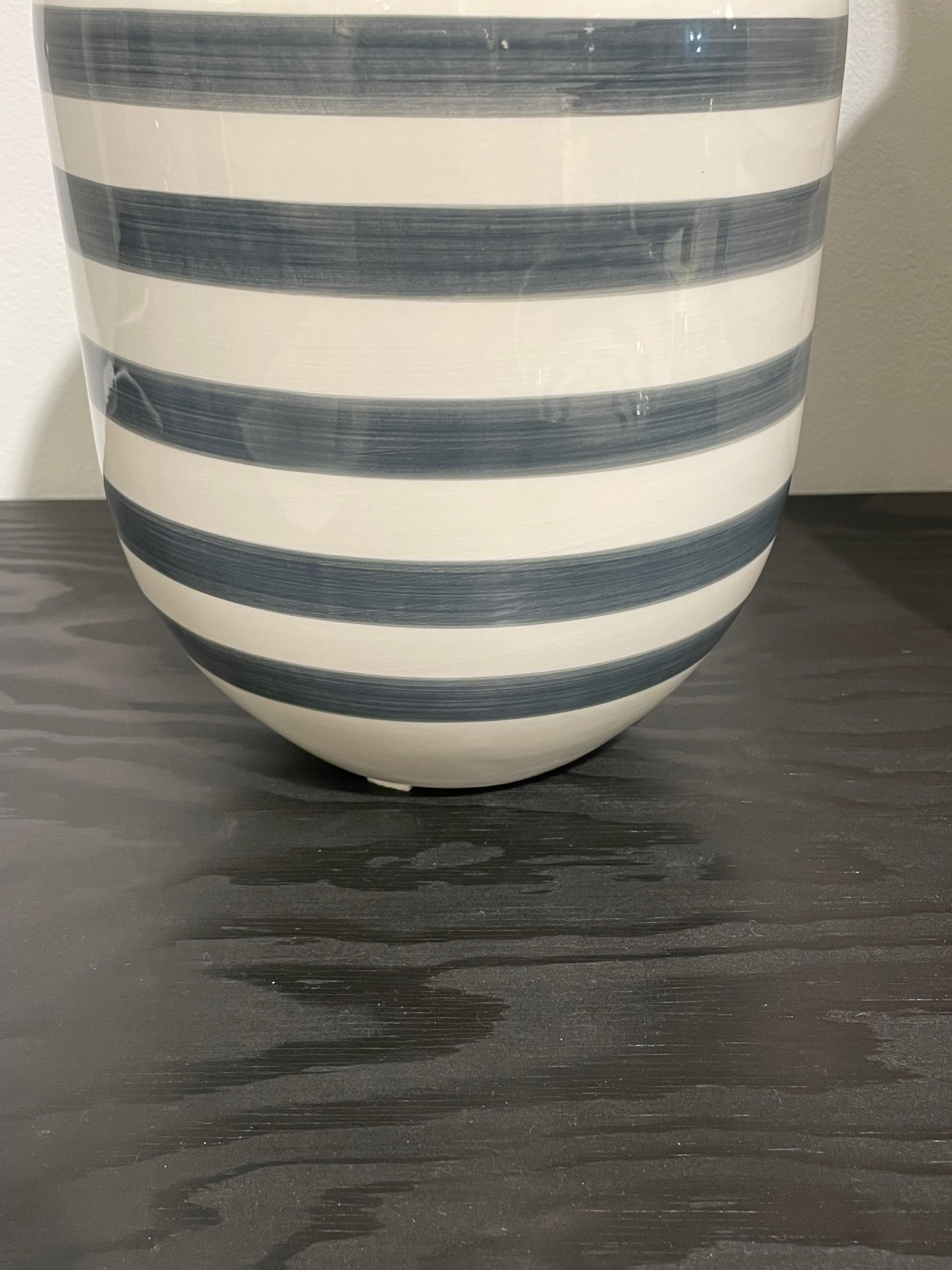 20th Century Cream And Charcoal Horizontal Striped Vase, Denmark, Mid Century For Sale