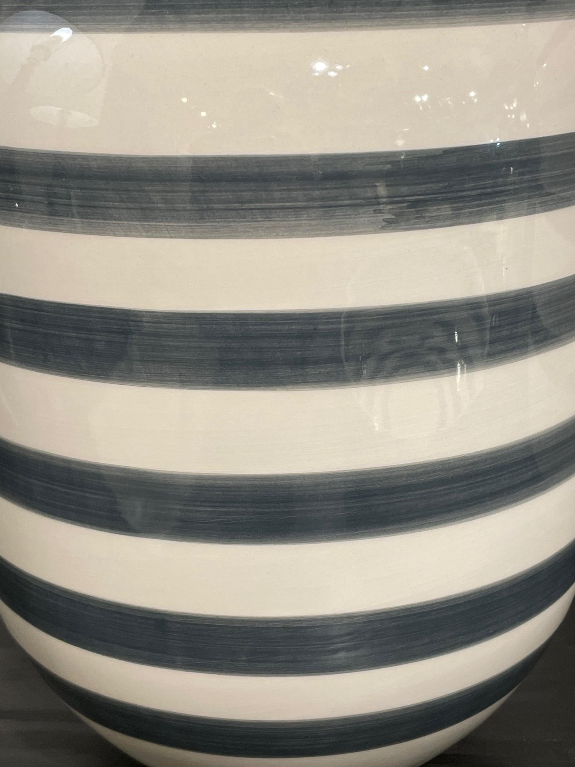 Ceramic Cream And Charcoal Horizontal Striped Vase, Denmark, Mid Century For Sale
