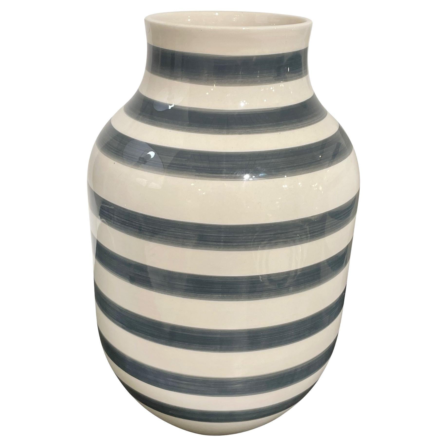 Cream And Charcoal Horizontal Striped Vase, Denmark, Mid Century For Sale