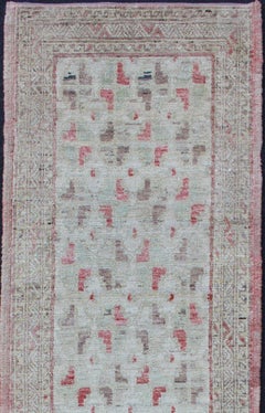 Cream and Coral Colored Casual Modern Runner in Khotan All-Over Design