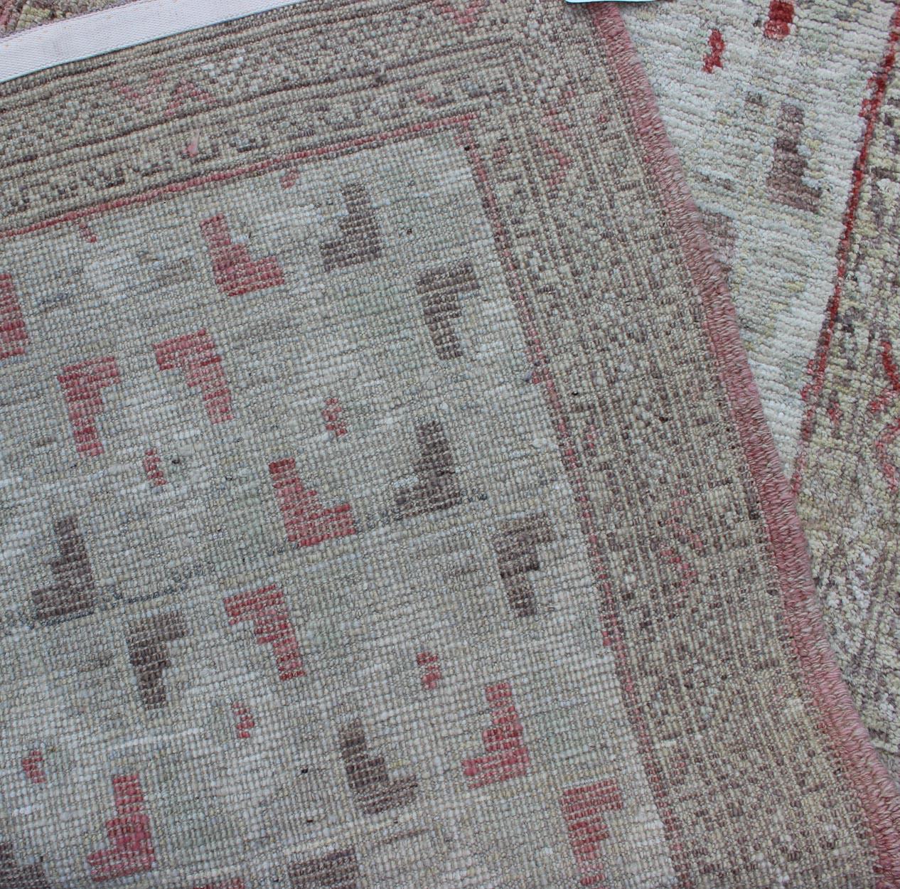 Cream and Coral Colored Casual Modern Runner in Khotan All-Over Design For Sale 2