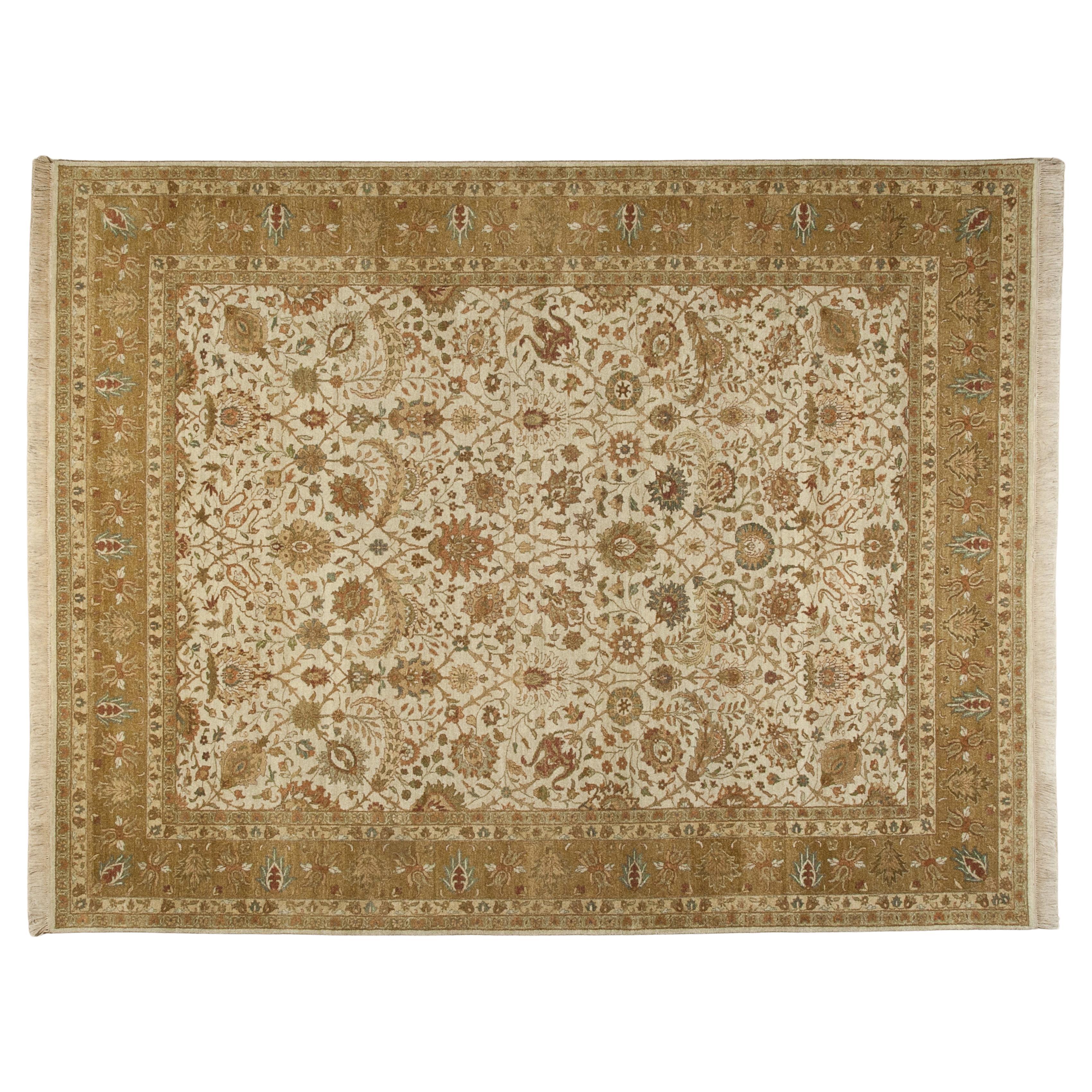 Cream and Gold Traditional Style Wool Area Rug