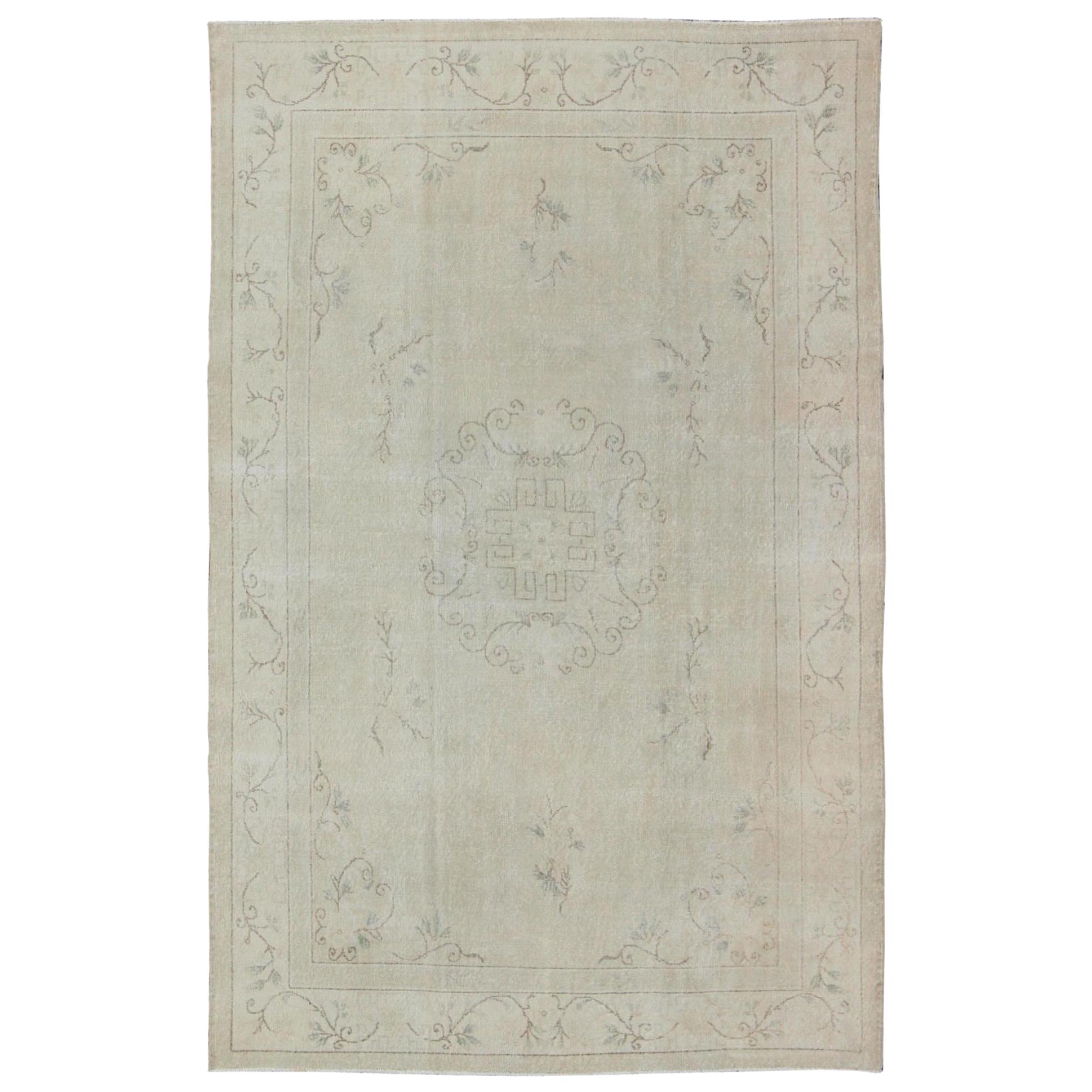 Cream and Gray Colored Midcentury Turkish Rug in Medallion Khotan Design For Sale