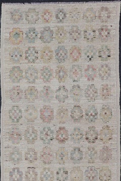 Cream and Multi-Colored Casual Modern Runner in All-Over Tulu Type Design