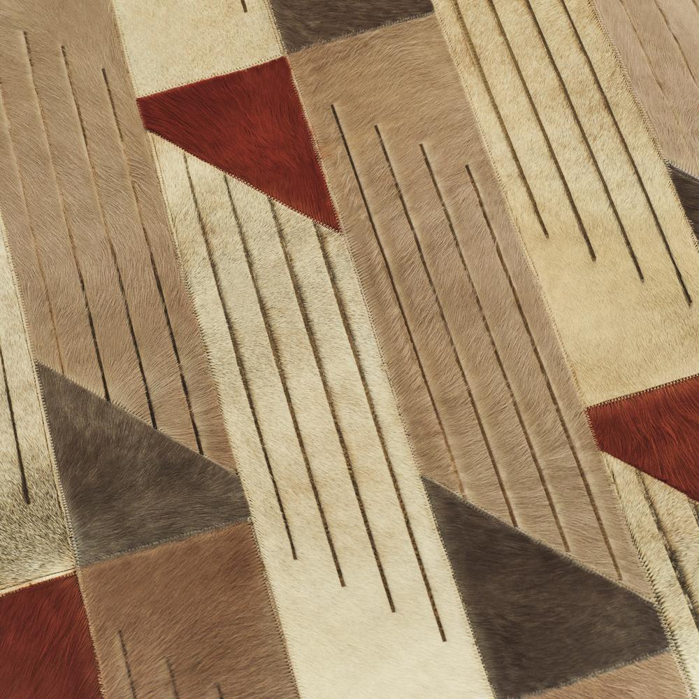 Fatto a macchina Tappeto personalizzabile a strisce, linee e triangoli color crema, grigio e rossiccio. in vendita