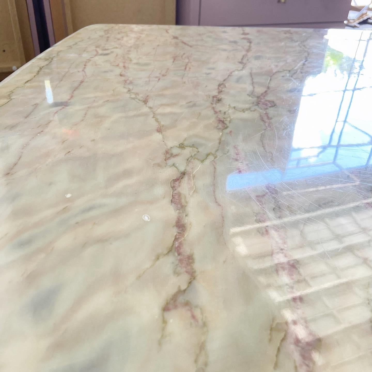 Late 20th Century Cream and Pink Marble Rounded Square Top Coffee Table For Sale
