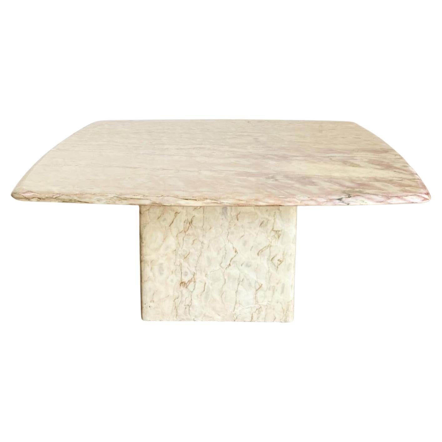 Cream and Pink Marble Rounded Square Top Coffee Table For Sale