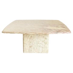 Cream and Pink Marble Rounded Square Top Coffee Table