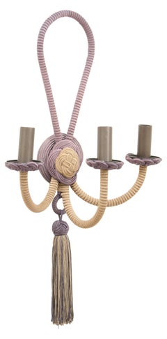Cream and Purple Wall Sconce Wrapped in Passementerie, Silk Cords