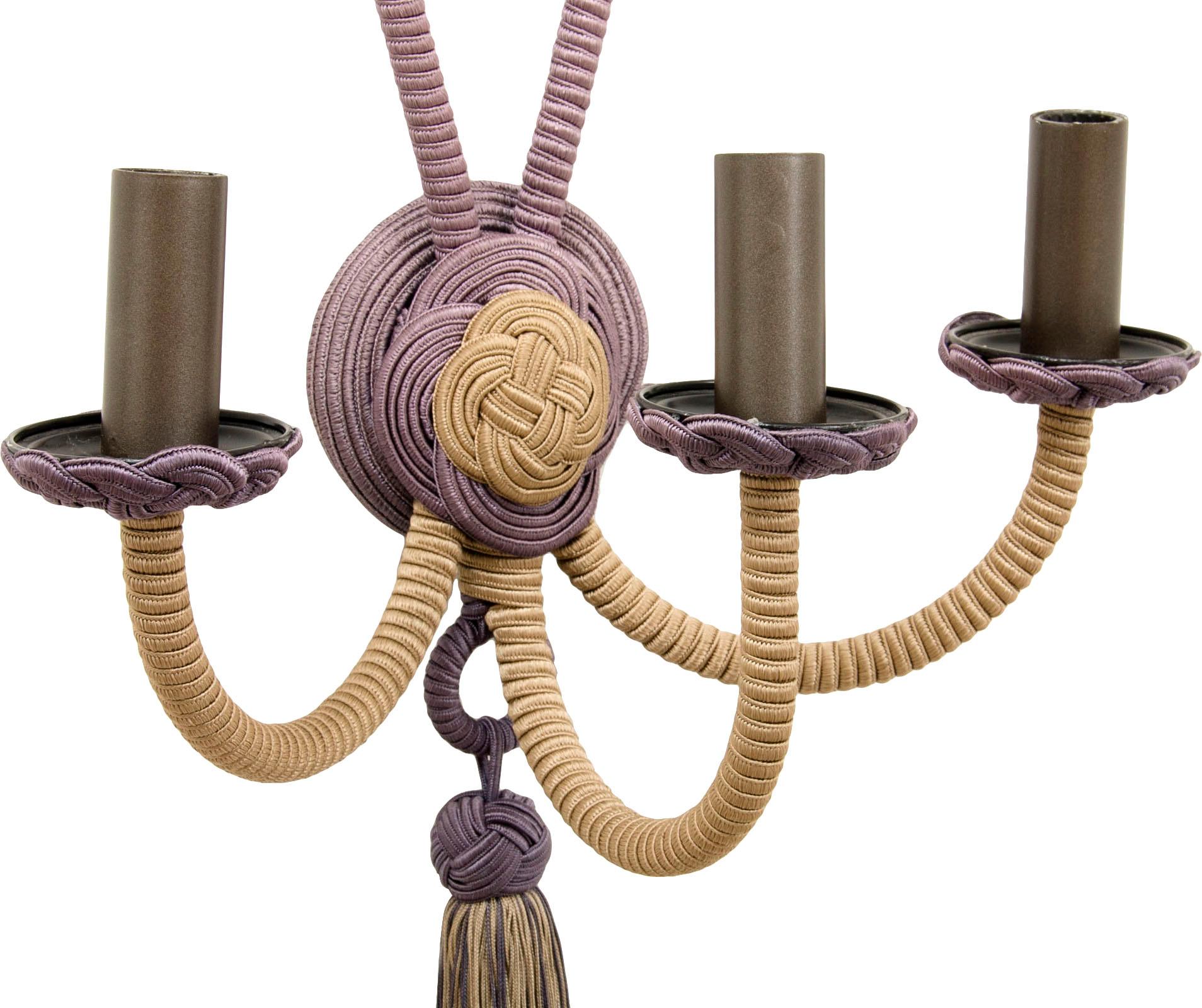 French Cream and Purple Wall Sconce Wrapped in Passementerie, Silk Cords For Sale