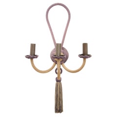 Cream and Purple Wall Sconce Wrapped in Passementerie, Silk Cords