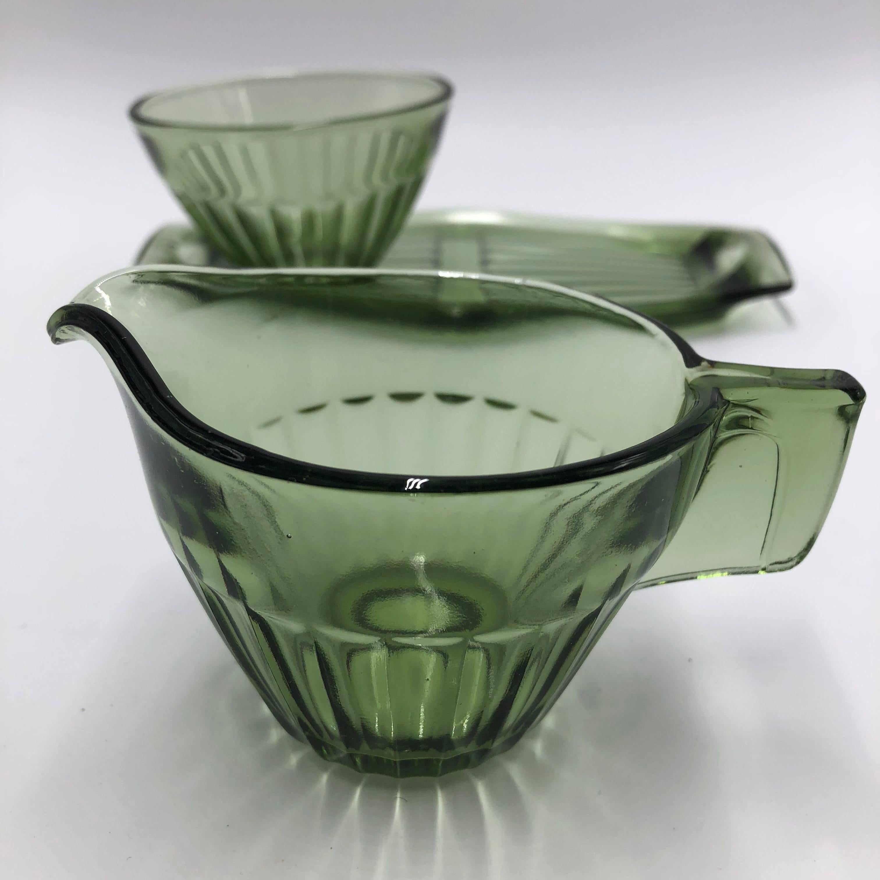 Pressed Cream and Sugar Set in Silvergreen by Copier Leerdam, 1930s For Sale