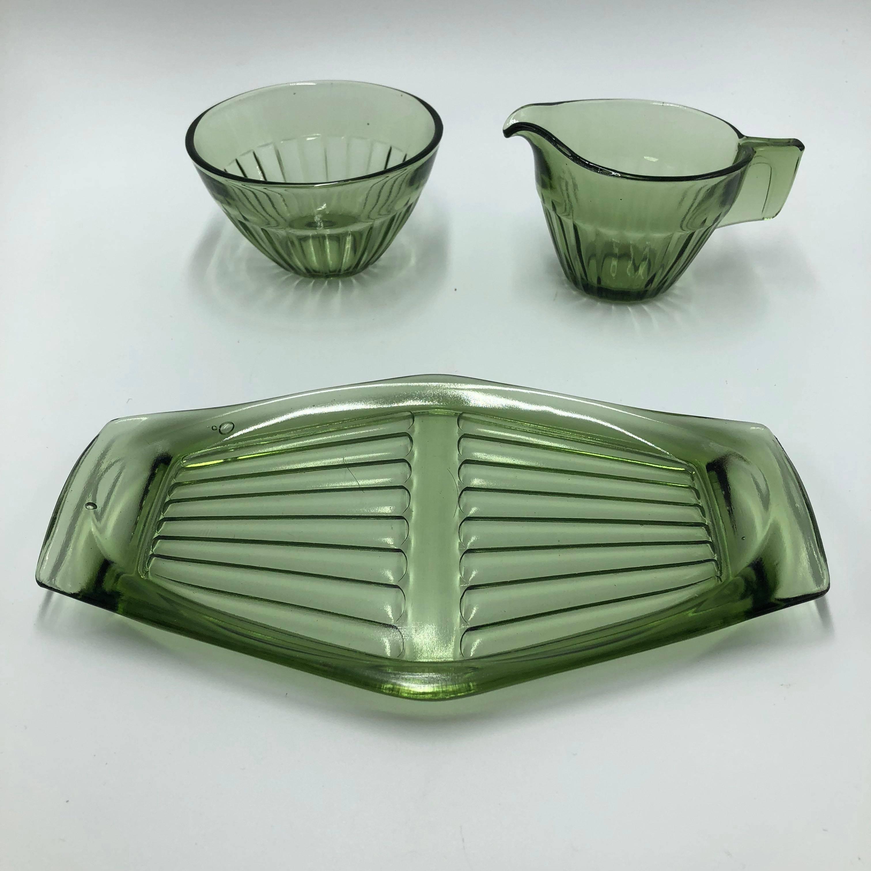 Mid-20th Century Cream and Sugar Set in Silvergreen by Copier Leerdam, 1930s For Sale