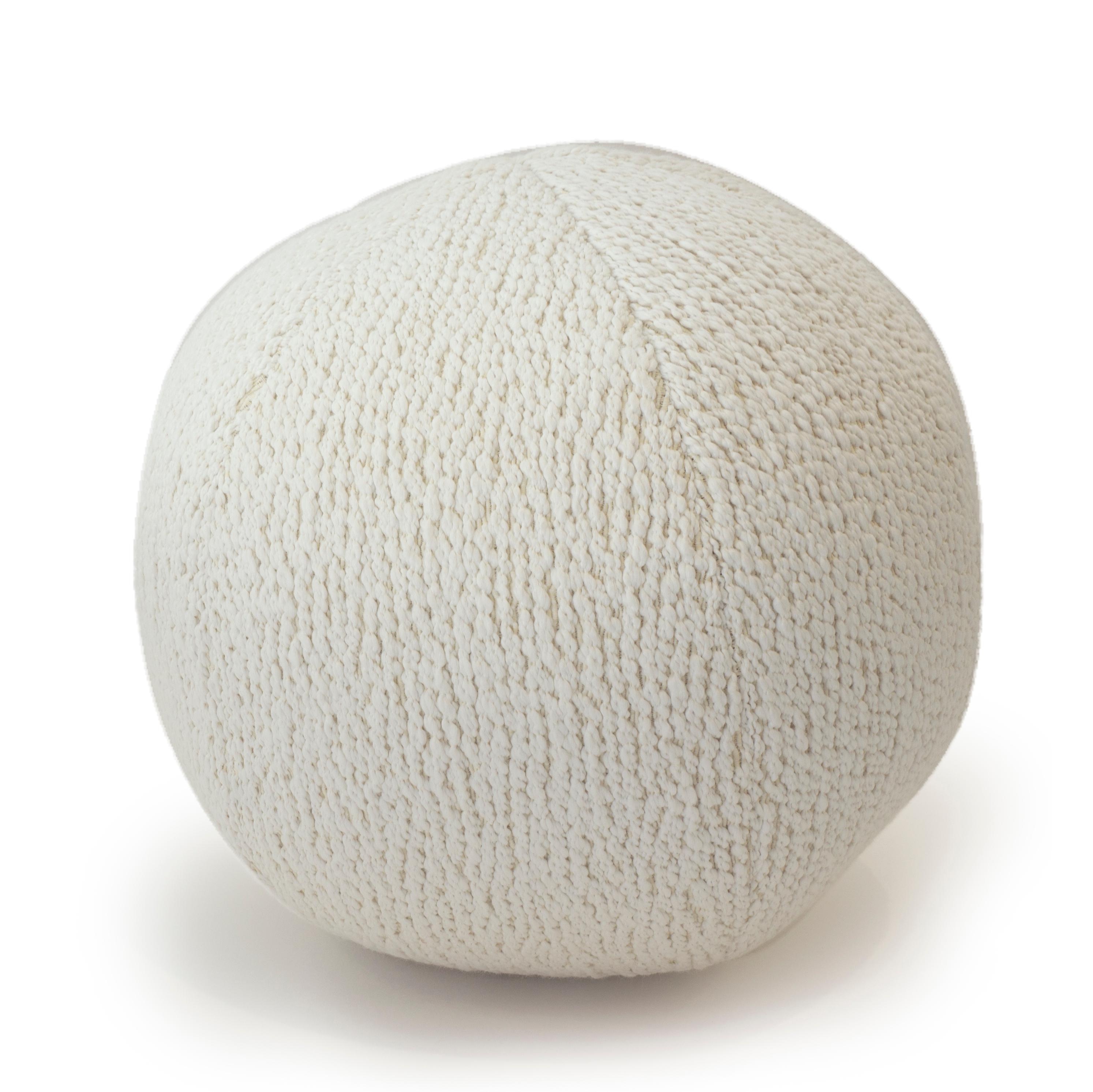 Modern Cream and White Braided Wool Ball Pillow