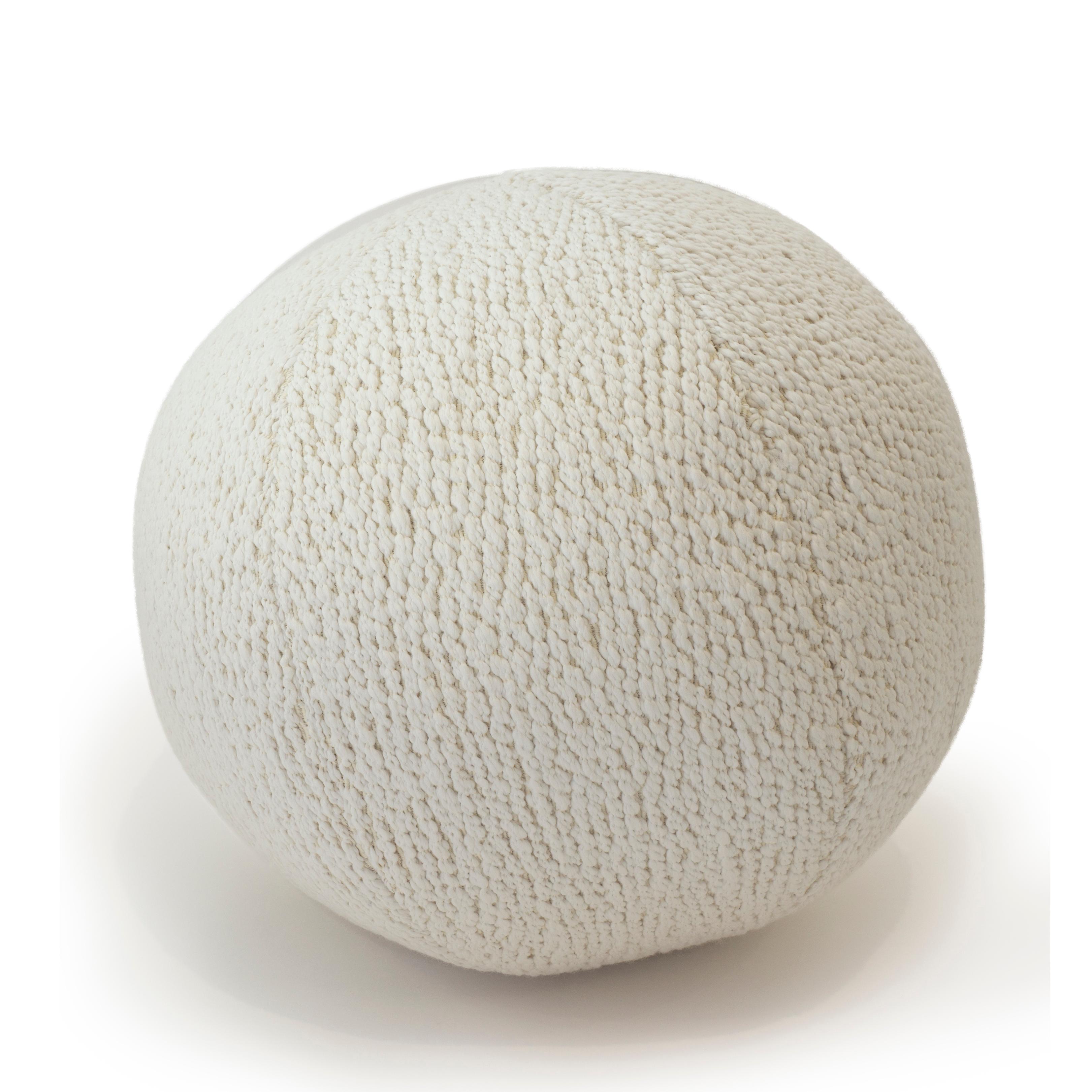 American Cream and White Braided Wool Ball Pillow