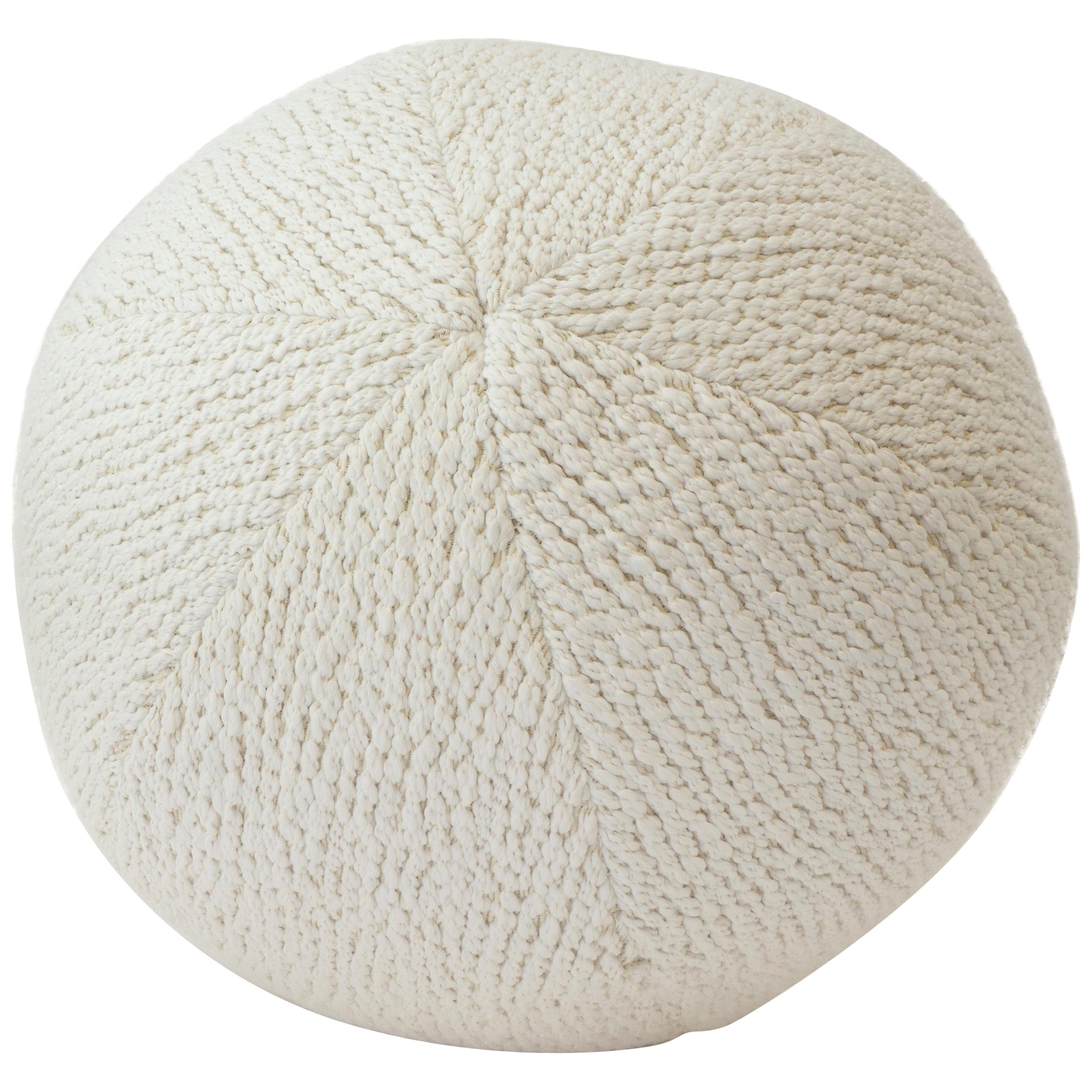 Cream and White Braided Wool Ball Pillow
