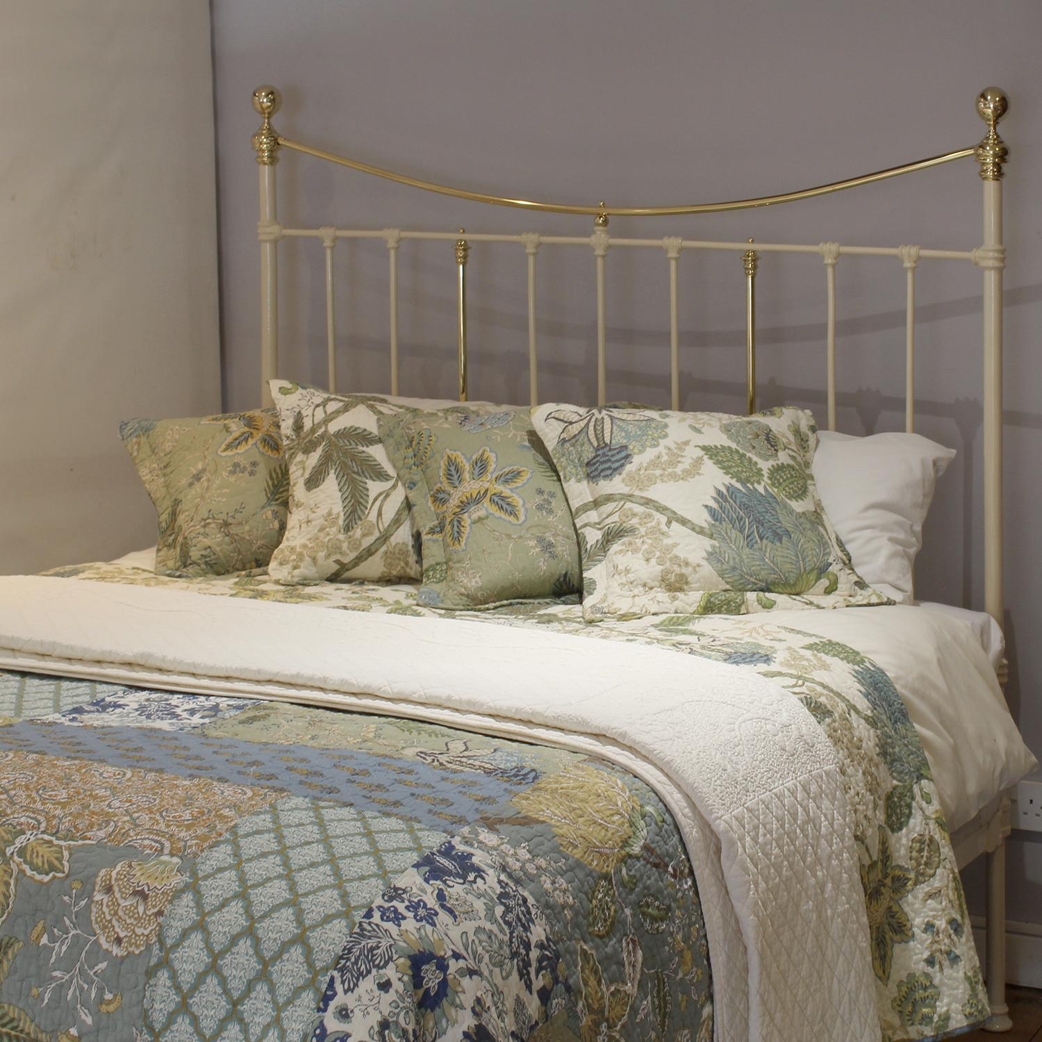 Victorian Cream Antique Brass and Iron Platform Bed MK307