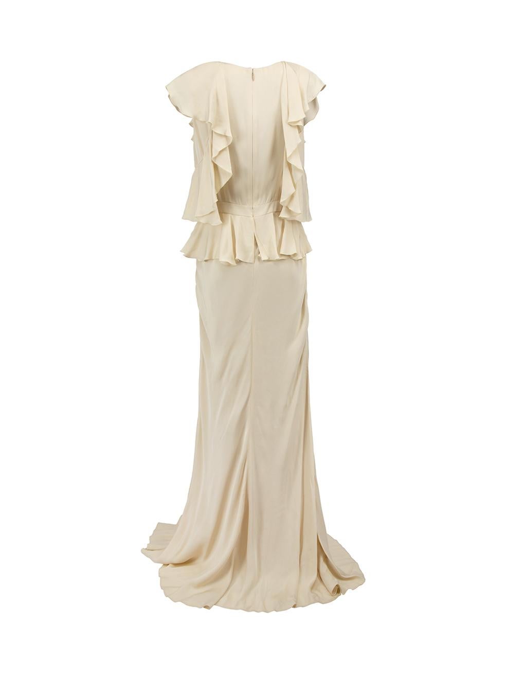 Alexander McQueen Cream Asymmetric Ruffle Accent Slit Evening Gown Size L In New Condition In London, GB