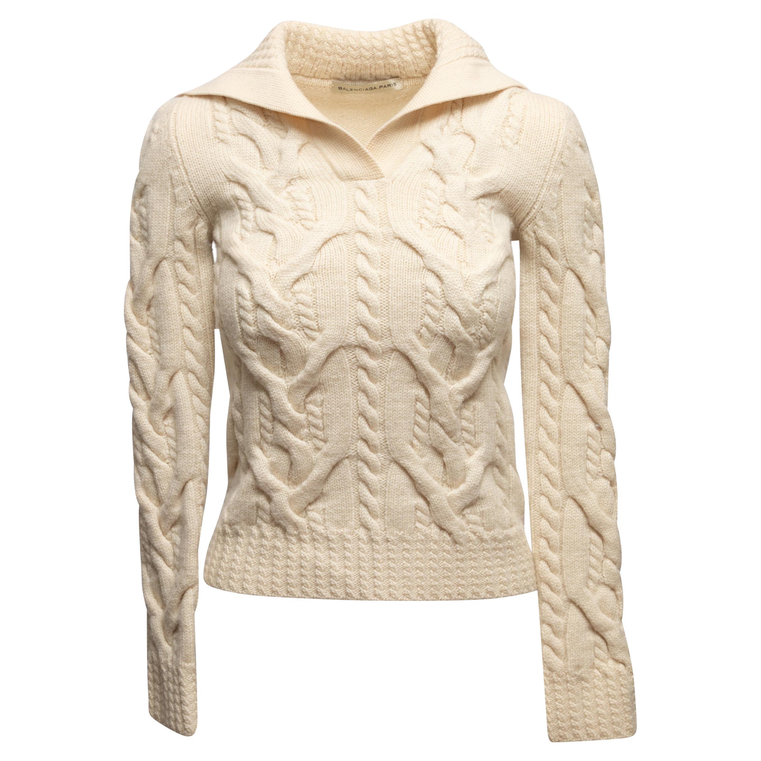 Cream Balenciaga Cable Knit Sweater Size FR 36 For Sale