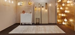 Cream Beige Hand Knotted Silk Contemporary Geo Modernist Rug in Stock