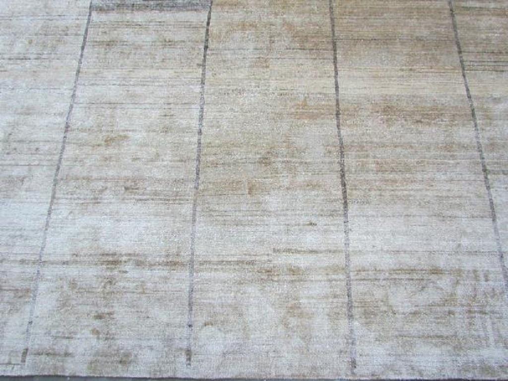 Hand-Knotted Cream Beige Hand Knotted Silk Contemporary Geo Modernist Rug in Stock For Sale