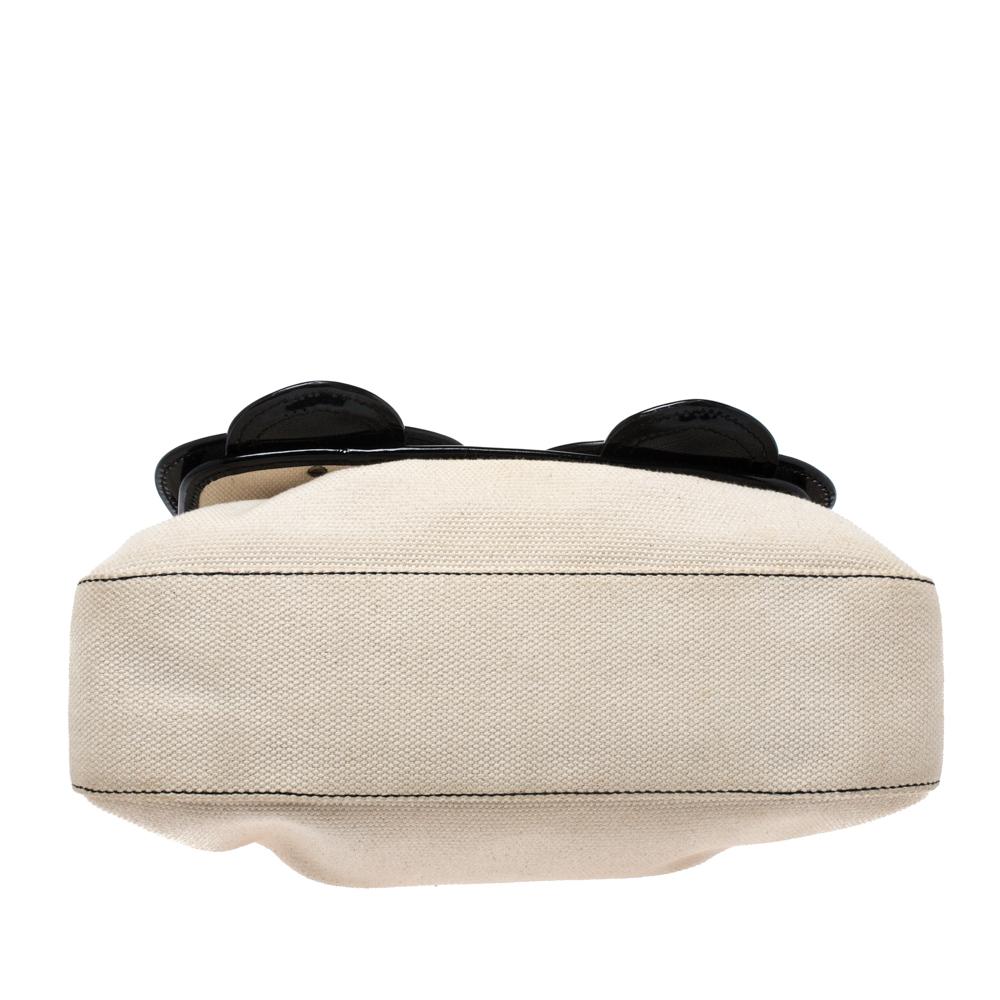 Cream/Black Canvas and Patent Leather B Shoulder Bag 3