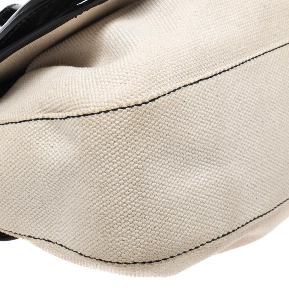 Women's Cream/Black Canvas and Patent Leather B Shoulder Bag
