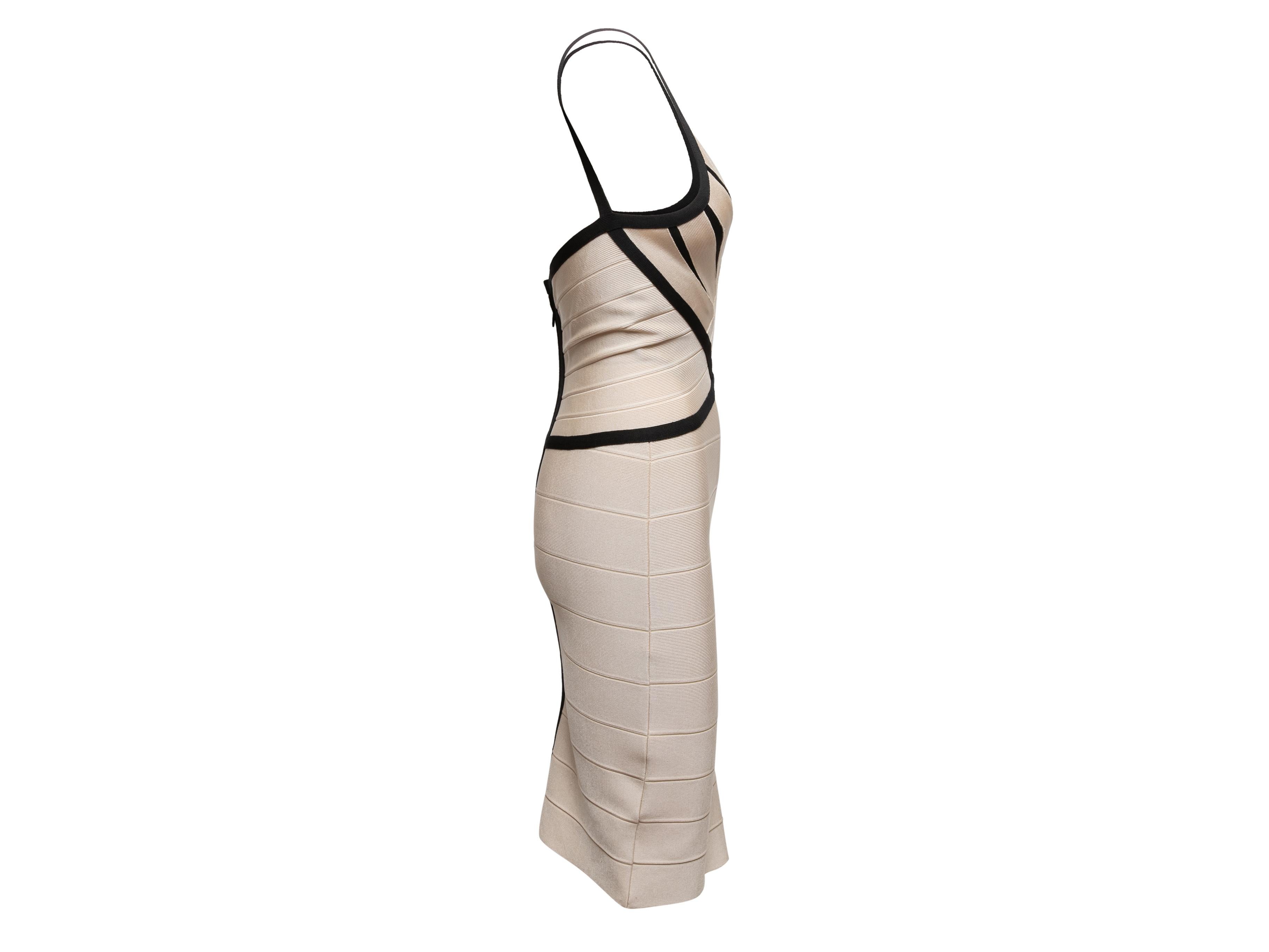 Creme & Schwarz Herve Leger ärmelloses Bandage-Kleid Größe US S Damen im Angebot