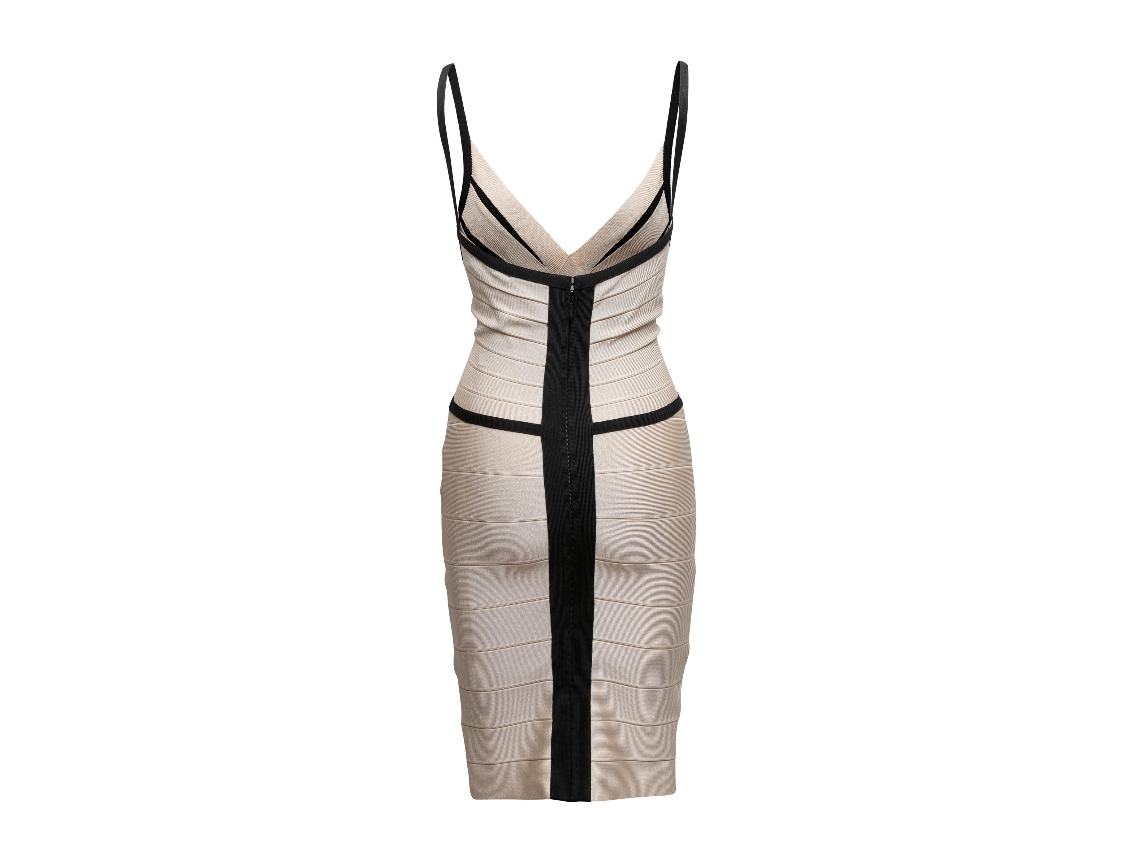 Cream & Black Herve Leger Sleeveless Bandage Dress Size US S For Sale 1