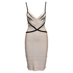 Creme & Schwarz Herve Leger ärmelloses Bandage-Kleid Größe US S