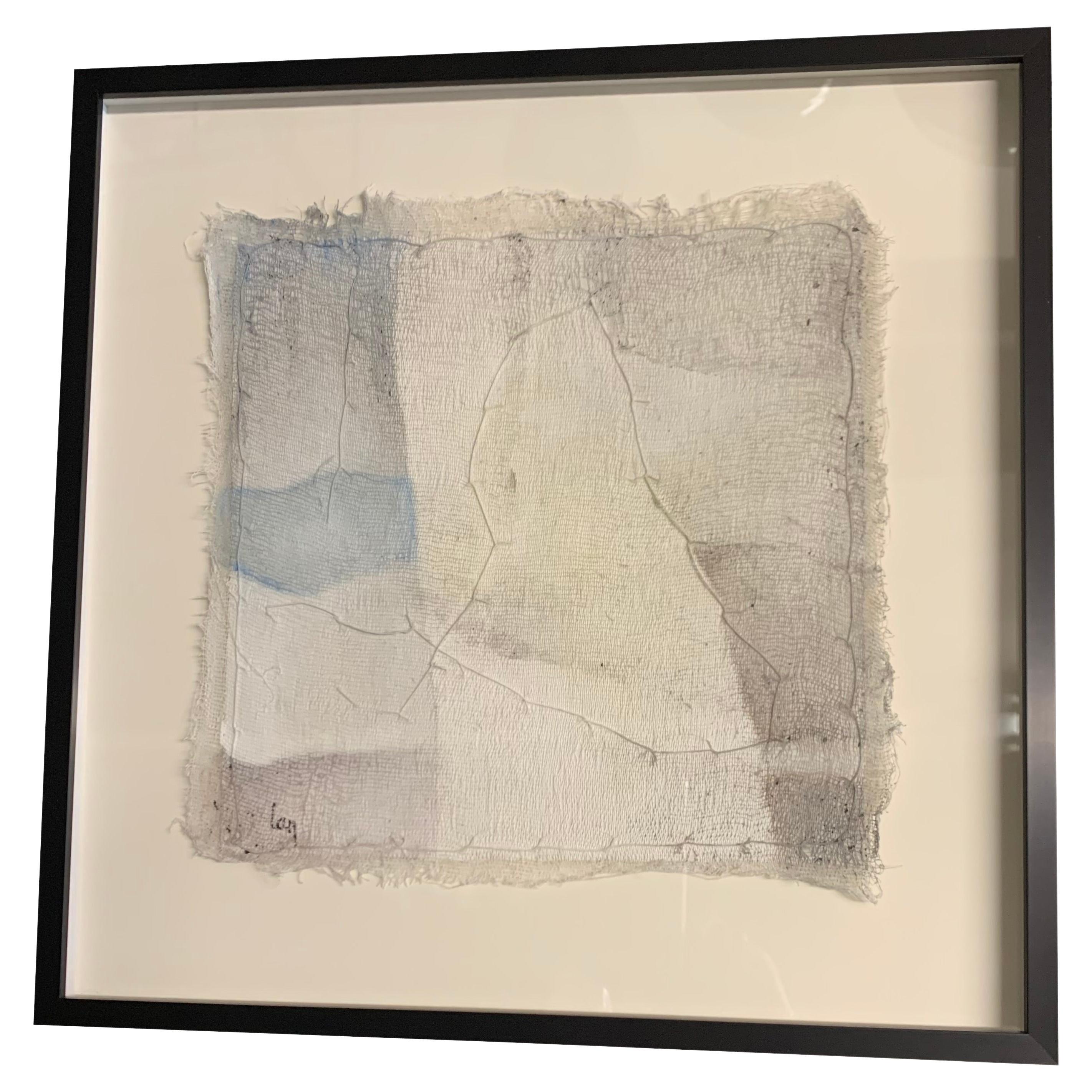 Quadro crema, blu e malva pallido dell'artista belga Diane Petry, contemporaneo