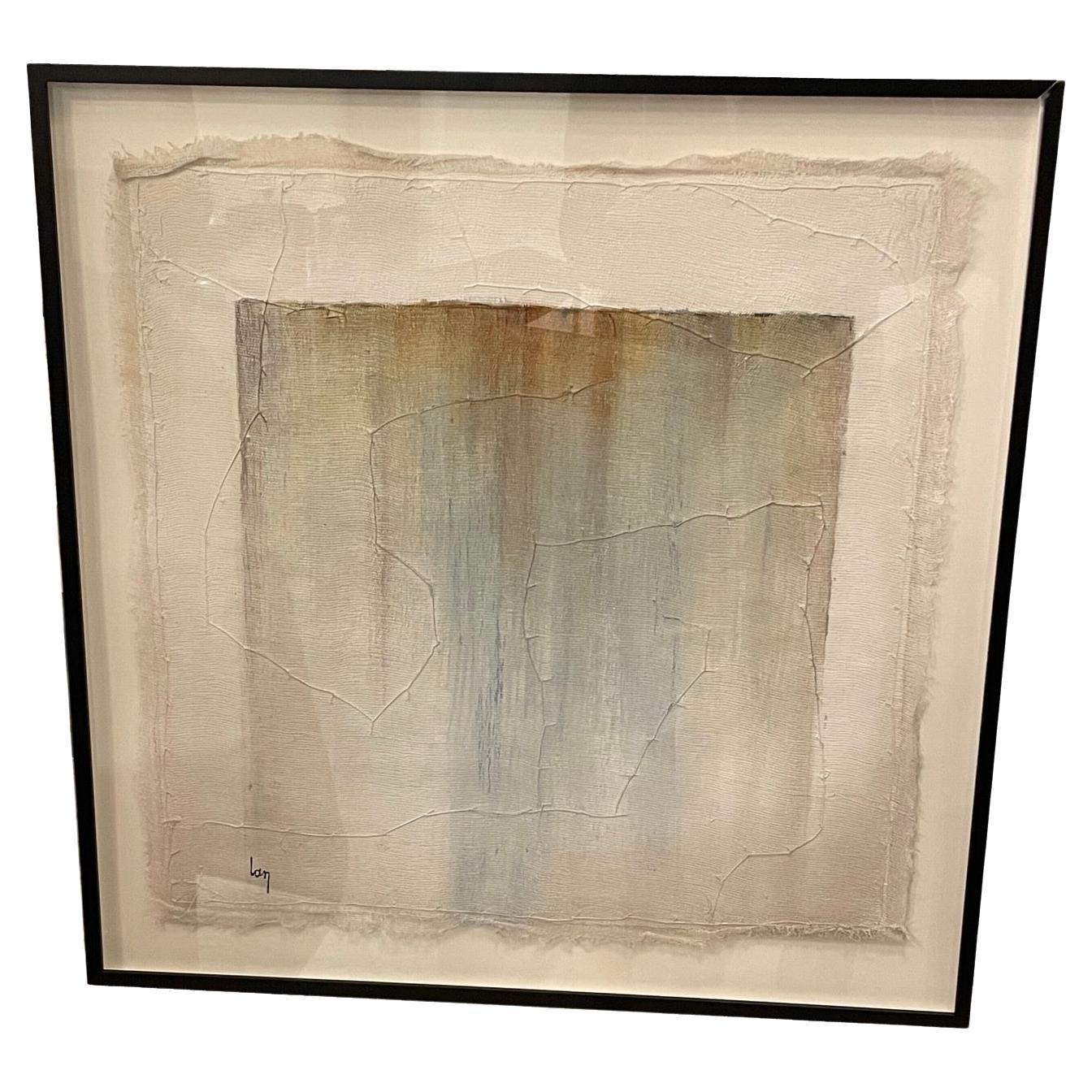 Quadro crema, blu e ruggine dell'artista belga Diane Petry, contemporaneo