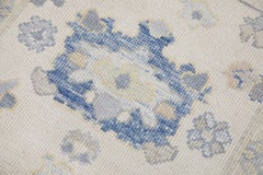 Cream & Blue Floral Design Handwoven Wool Turkish Oushak Runner 2'10" X 16'