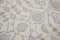 Cream & Blue Geometric Design Handwoven Wool Turkish Oushak Rug 12' X 14'6"
