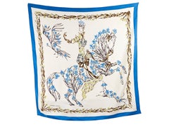 Cream & Blue Hermes Floral Silk Scarf