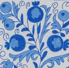 Cream & Blue Lace Pillow Cover, Silk Hand Embroidered Cushion Cover