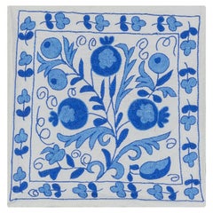 Cream & Blue Lace Pillow Cover, Silk Hand Embroidered Cushion Cover