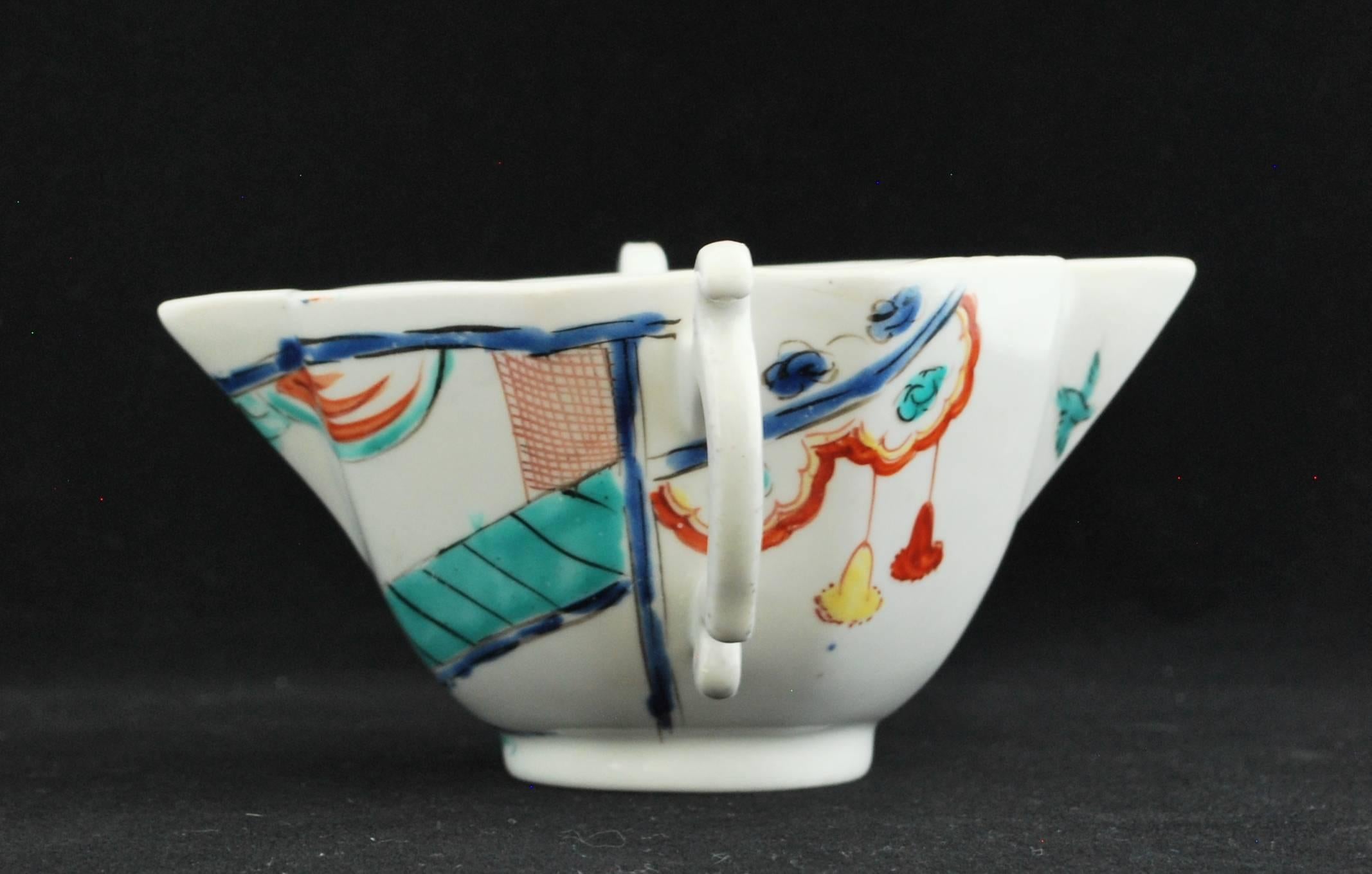 Imari Pattern double-handled boat, Lady in a Pavillion pattern. Chelsea C1750 In Good Condition For Sale In Melbourne, Victoria