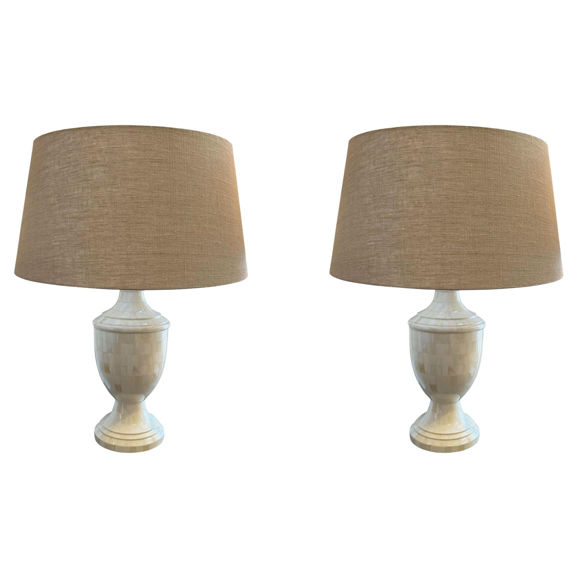 Cream Bone Finial Shaped Lamps With Shades, Indonesia, Contemporary For Sale