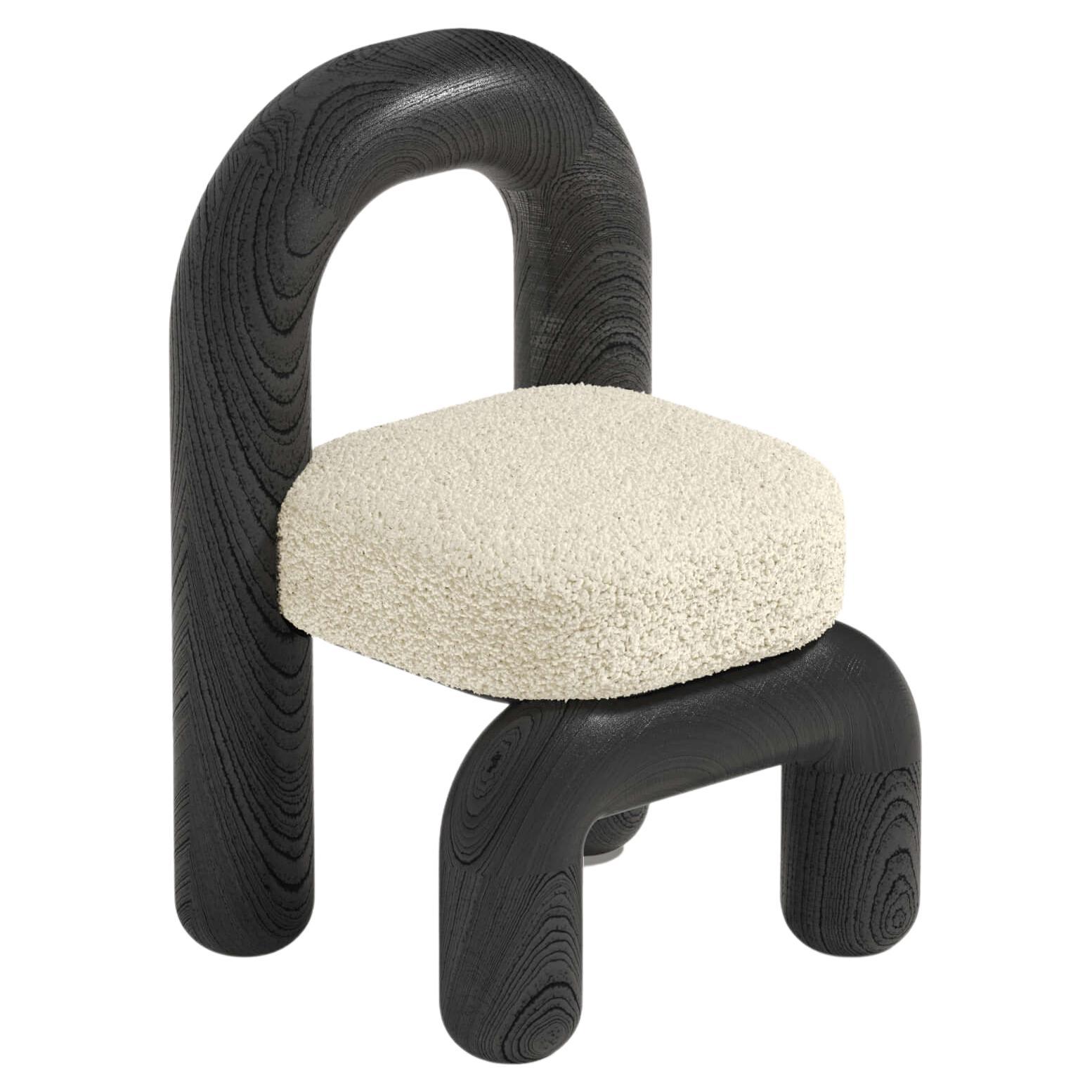 Cream Boucle Black Oak Lithic Dining Chair by Maha Alavi Studio