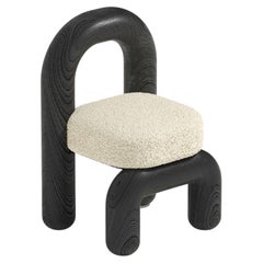 Cream Boucle Black Oak Lithic Dining Chair by Maha Alavi Studio