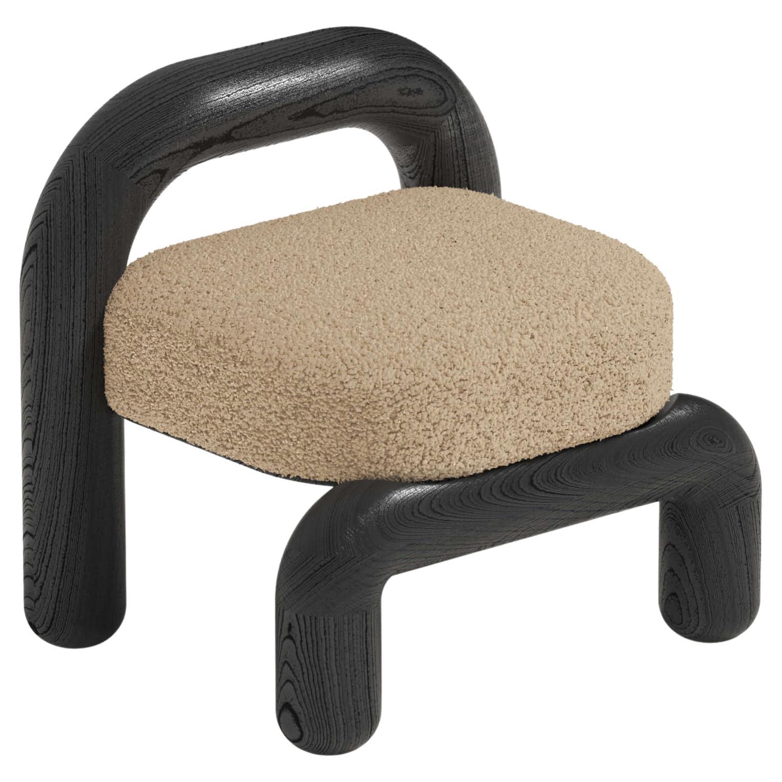 Cream Boucle Black Oak Lithic Lounge Chair by Maha Alavi Studio