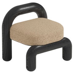 Cream Boucle Black Oak Lithic Lounge Chair by Maha Alavi Studio