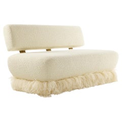 Cream Boucle', Bronzed Steel, Brass & Feather Trim, Ostrich Fluff Sofa